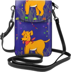 Spitting Tongue Cartoon Dog Women'S Leather Mini Crossbody Bag With Detachable Shoulder Strap, Suitable For Walking And Shopping Trips