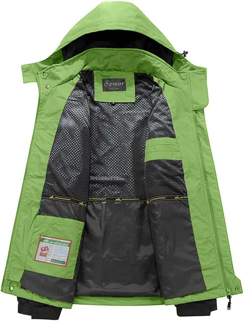 Spmor Men's Outdoor Sports Hooded Windproof Jacket Waterproof Rain Coat