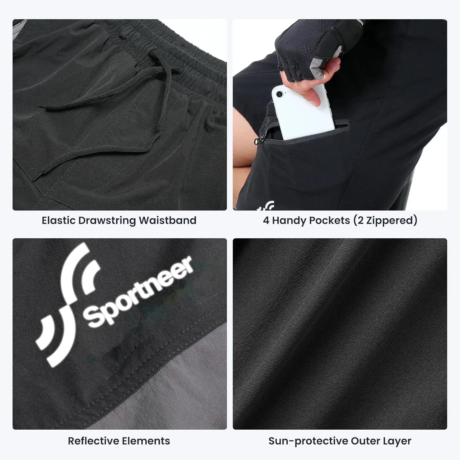 Sportneer Bike Shorts for Men: 3D Padded Lightweight Riding Biking Cycling Mountain Bike Shorts for Men with Zipper Pockets