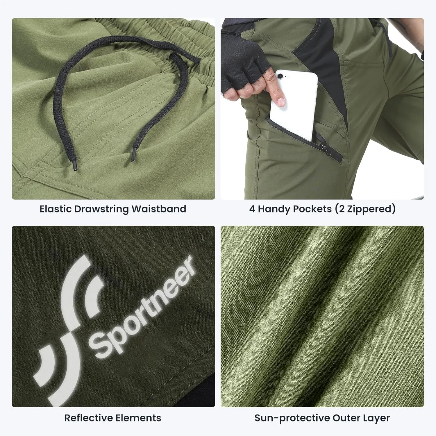 Sportneer Bike Shorts for Men: 3D Padded Lightweight Riding Biking Cycling Mountain Bike Shorts for Men with Zipper Pockets