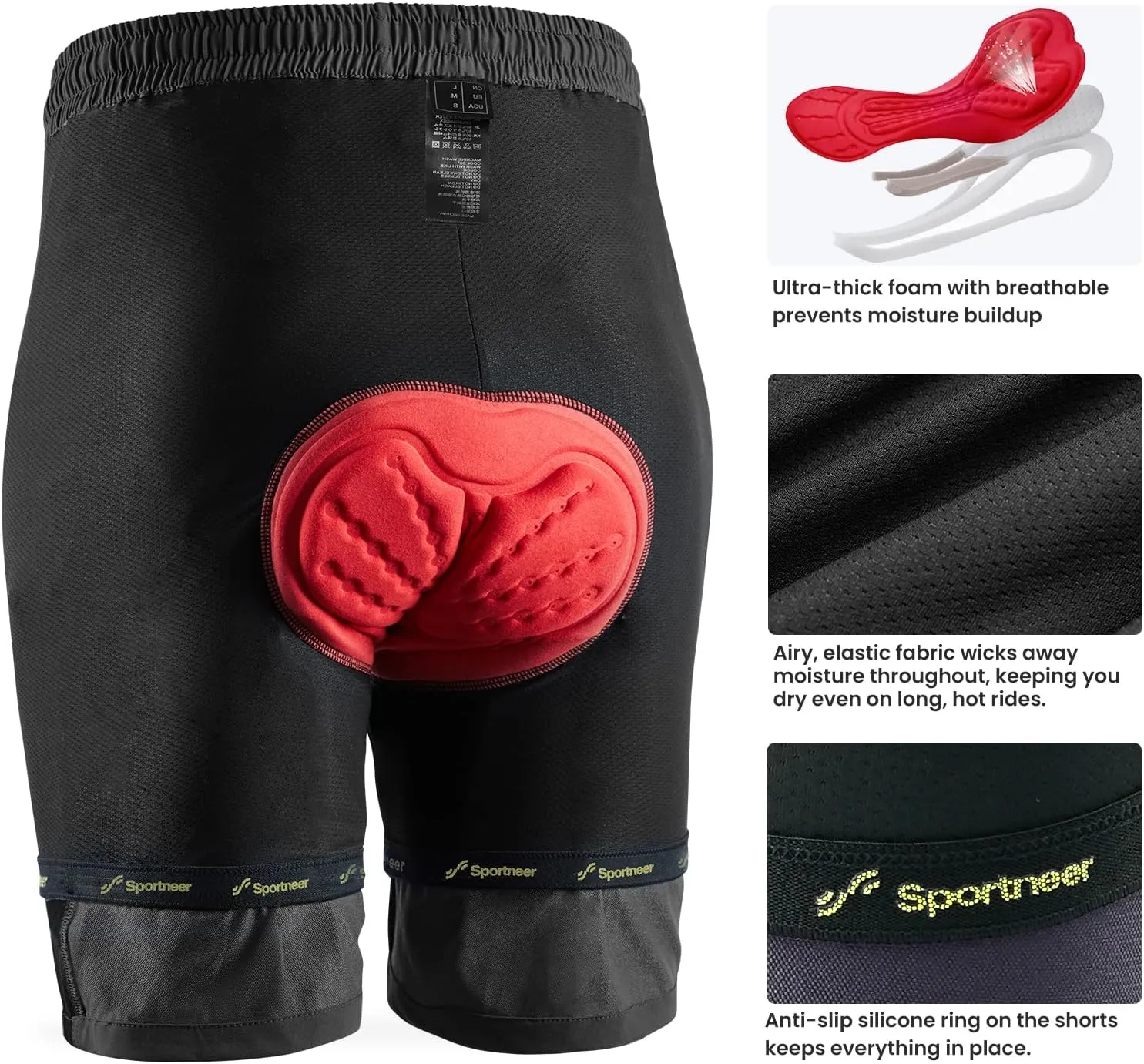 Sportneer Bike Shorts for Men: 3D Padded Lightweight Riding Biking Cycling Mountain Bike Shorts for Men with Zipper Pockets