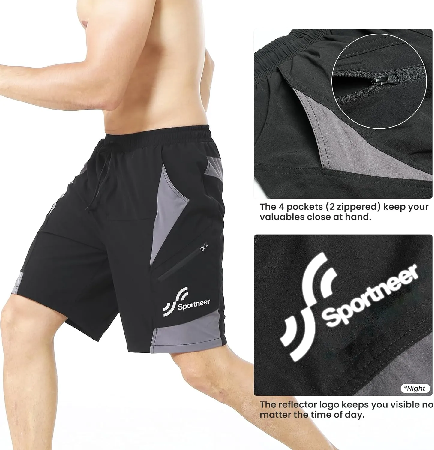 Sportneer Bike Shorts for Men: 3D Padded Lightweight Riding Biking Cycling Mountain Bike Shorts for Men with Zipper Pockets