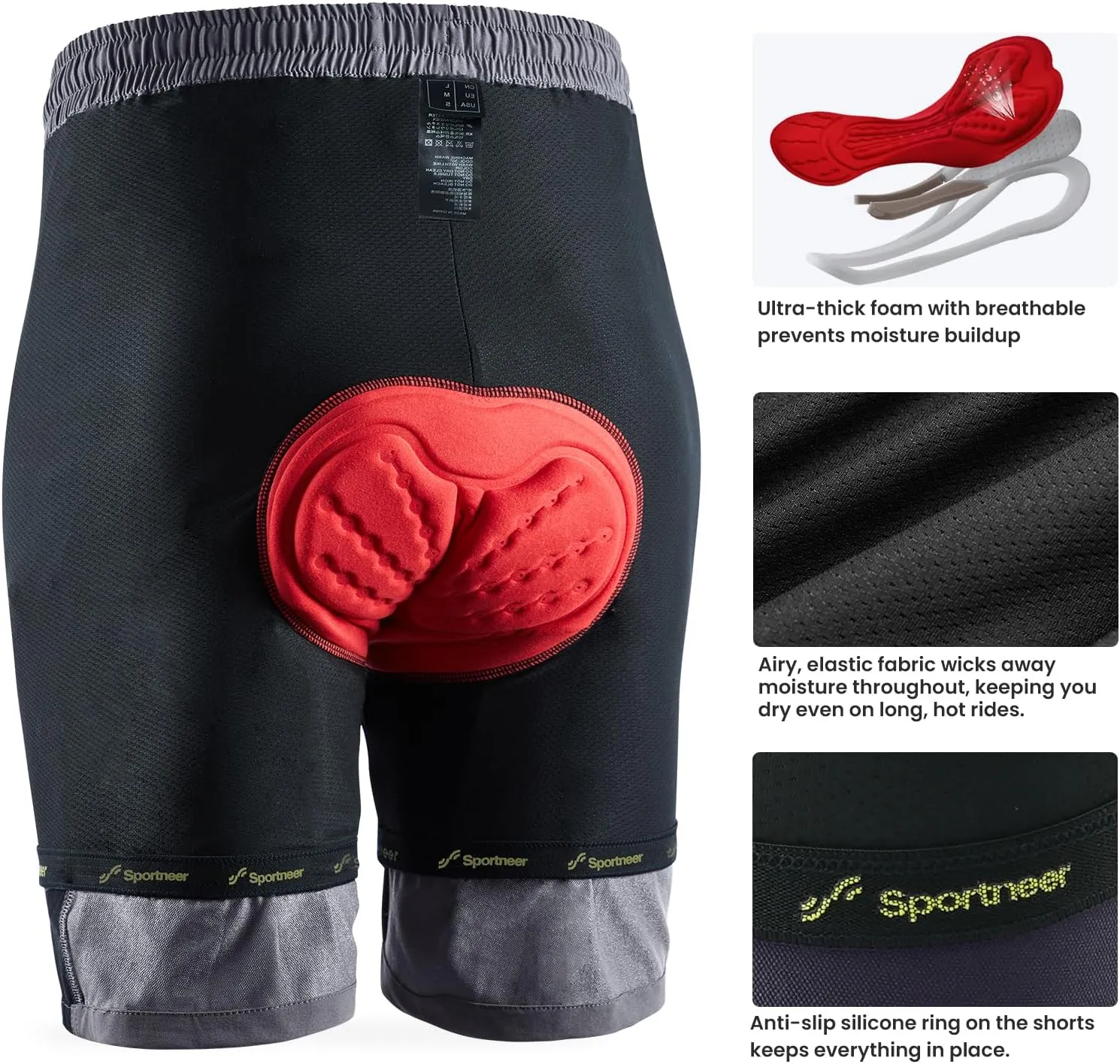 Sportneer Bike Shorts for Men: 3D Padded Lightweight Riding Biking Cycling Mountain Bike Shorts for Men with Zipper Pockets