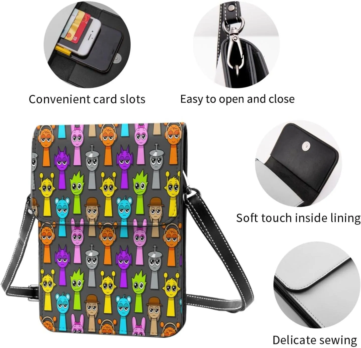 Sprunki Cell Phone Purse Crossbody Bag for Outdoor Travel Sports Camping Hiking Shoulder Bags
