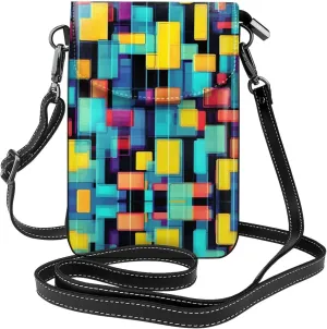 Square Geometry Diagram Pattern Phone Bag > Soft, Durable And Waterproof For Women Shoulder Straps Bag Carry Card Cosmetics 7.6x2.9 In Good