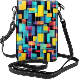 Square Geometry Diagram Women'S With Tassel Small Crossbody Leather Cell Phone Bag Purse For Walking Camping Shopping Dating