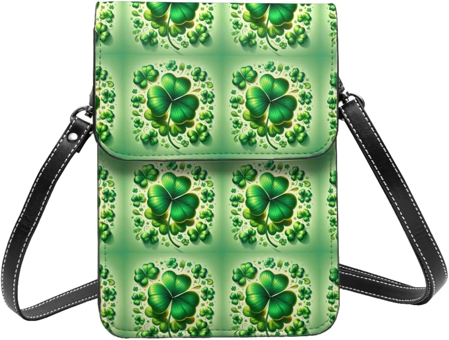St-Patricks-Shamrocks-Luck Microfiber Pu Leather Crossbody Phone Bag, Portable Shoulder Phone Wallet