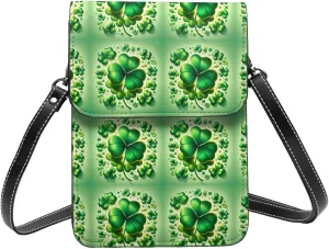 St-Patricks-Shamrocks-Luck Microfiber Pu Leather Crossbody Phone Bag, Portable Shoulder Phone Wallet