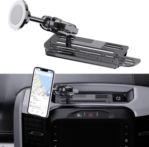 Stainless Steel Phone Mount for 2019  Ram 1500/2500/3500/TRX, Magnetic & Clamp Dual Heads, All-Metal Shakeproof Unique America Flag Design OEM Screw Hole Dash Mount Install Super Stable