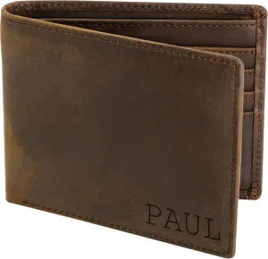 STAY FINE Personalized Wallet for Men, Custom Engraved Leather RFID Blocking Bifold, 2 ID Windows, 8 Card Slots, Gift for Him, Brown
