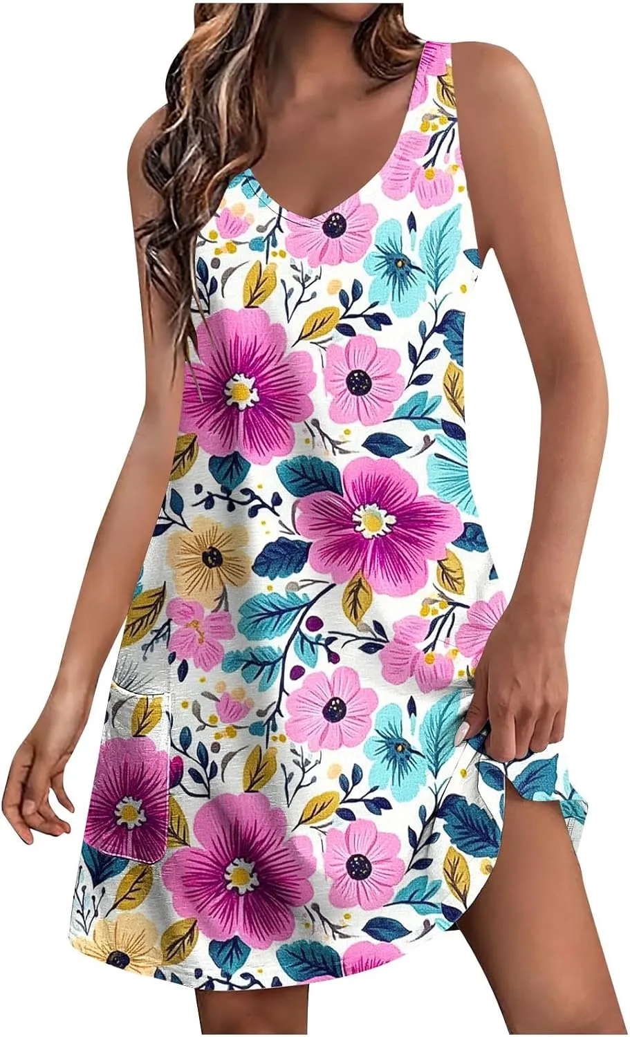 Stessotudo Sundress for Women Sleeveless Floral Print Midi Dress Boho Summer Dresses Flowy Beach Vacation Resort Wear