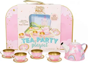 Story Magic Tea Party Playset by Horizon Group USA,Unicorn Tea Set,Pretend Play Activity,On The Go Play,Unicorn Storage Carry Case,Includes Tea Pot,Tea Cups,Plates & Saucers, Perfect for Ages 4 