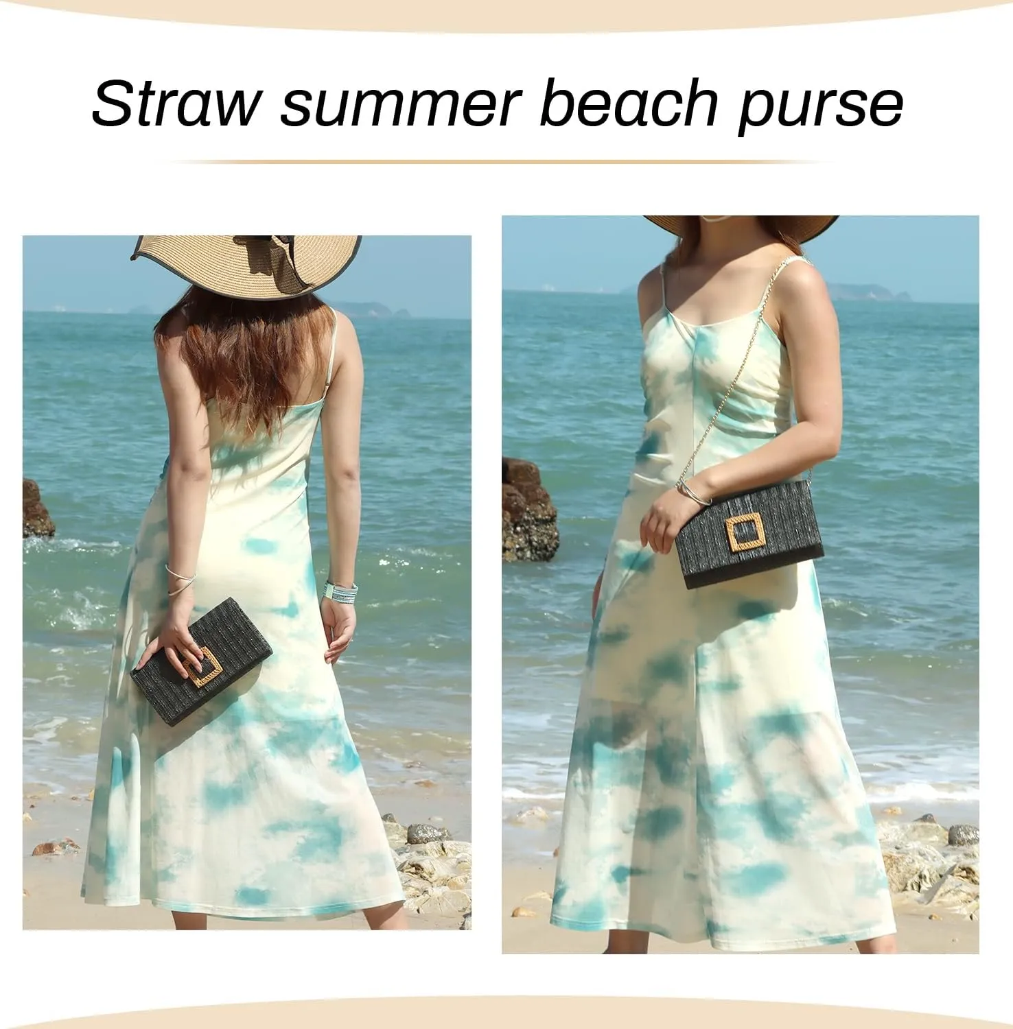 Straw Clutch Purse for Women Rattan Summer Evening Handbag Woven Beach Envelope Purse Raffia Handbag