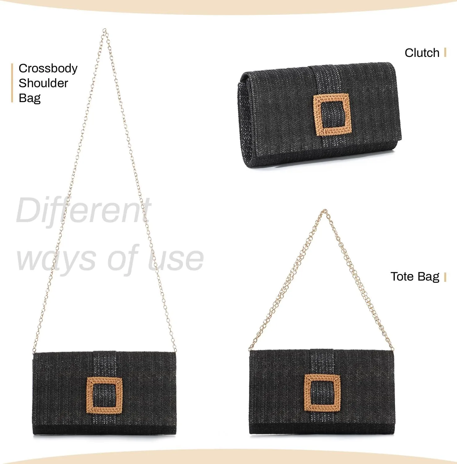Straw Clutch Purse for Women Rattan Summer Evening Handbag Woven Beach Envelope Purse Raffia Handbag