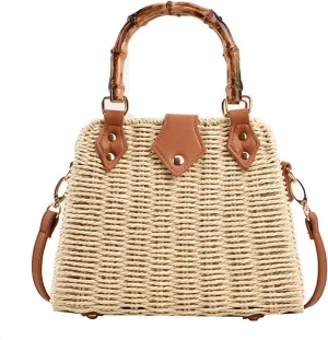 Straw Purses for Women Trendy Summer Woven Tote Bag Straw Basket Crossbody Wicker Purses and Handbags with Bamboo Handle