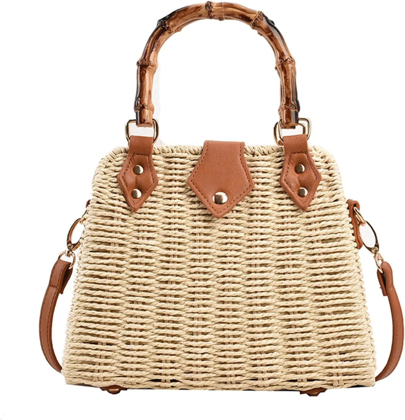 Straw Purses for Women Trendy Summer Woven Tote Bag Straw Basket Crossbody Wicker Purses and Handbags with Bamboo Handle