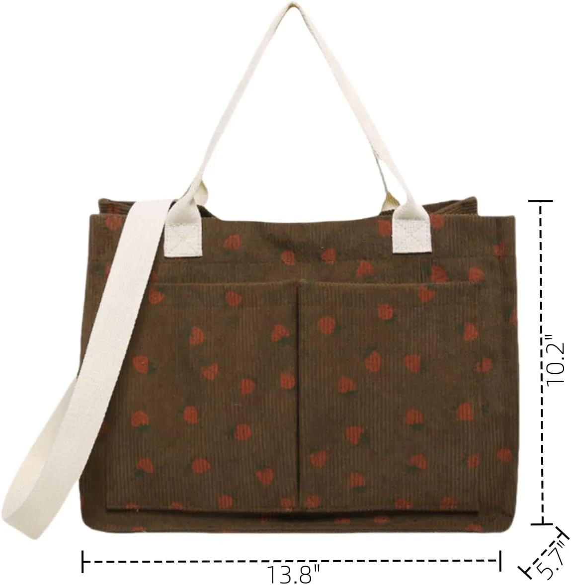 Strawberry Tote Bag for Women with Pockets Corduroy Crossbody Shoulder Handbags Purse for Work