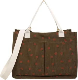 Strawberry Tote Bag for Women with Pockets Corduroy Crossbody Shoulder Handbags Purse for Work