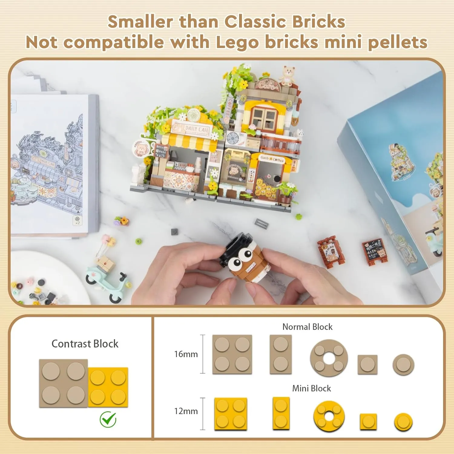 Street View Coffee Shop Mini Building Set, MOC Cute Animalis Building Toys Creative Architecture Set, Ideas Gifts for Adults Kids 8-12, NOT Compatible with Classic Bricks (1077 PCS)