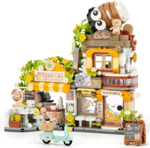Street View Coffee Shop Mini Building Set, MOC Cute Animalis Building Toys Creative Architecture Set, Ideas Gifts for Adults Kids 8-12, NOT Compatible with Classic Bricks (1077 PCS)