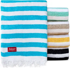 Striped Cotton Mexican Blanket, Beach Towel for Outdoors, Picnic, Camping, Sofa, Travel
