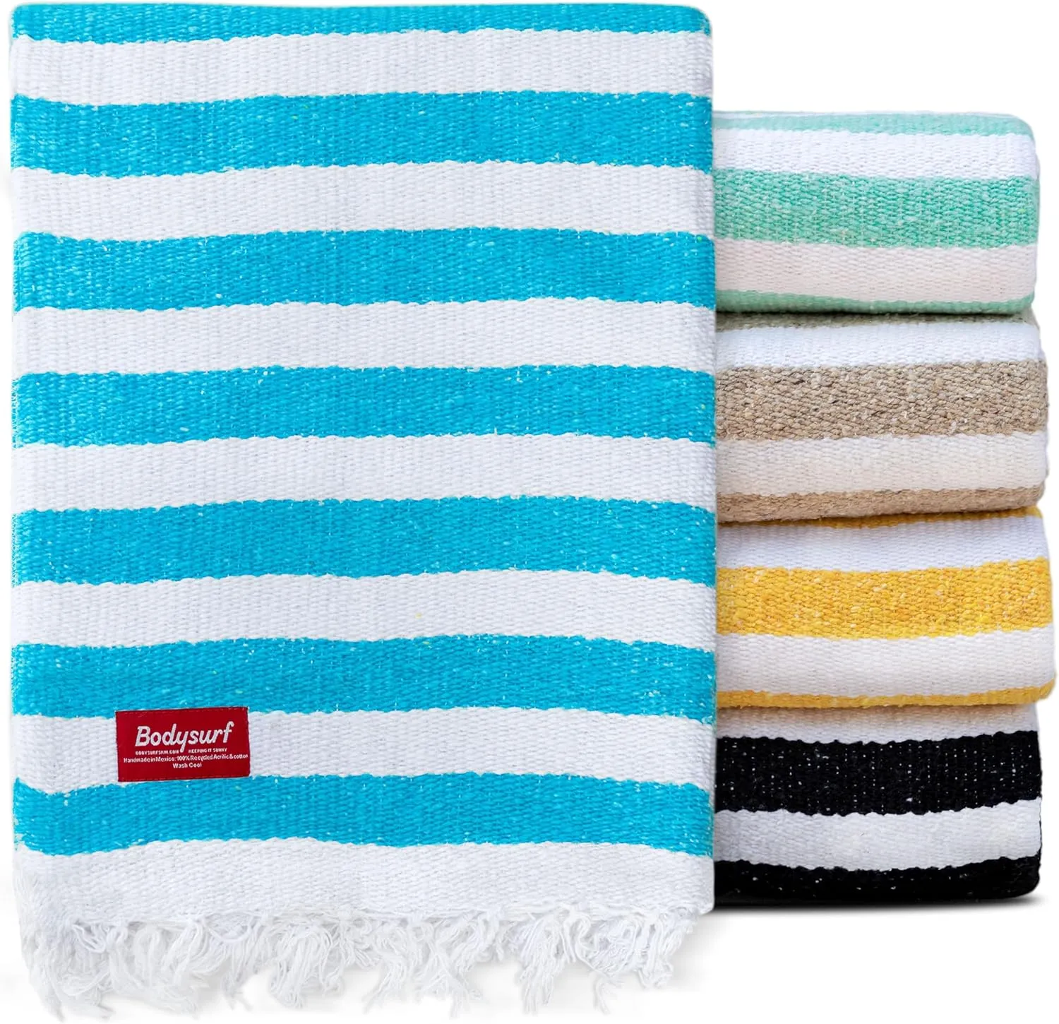 Striped Cotton Mexican Blanket, Beach Towel for Outdoors, Picnic, Camping, Sofa, Travel