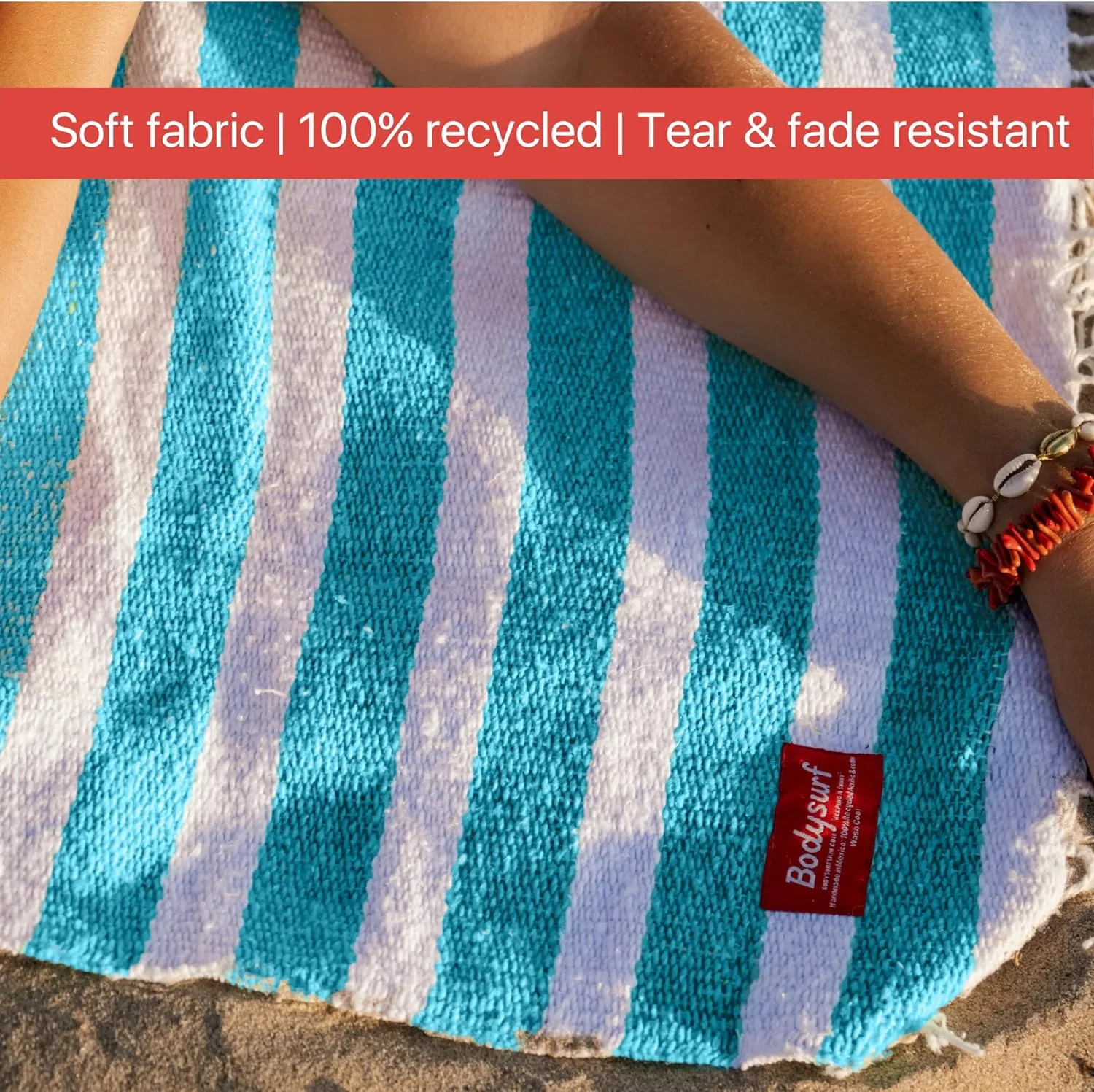 Striped Cotton Mexican Blanket, Beach Towel for Outdoors, Picnic, Camping, Sofa, Travel
