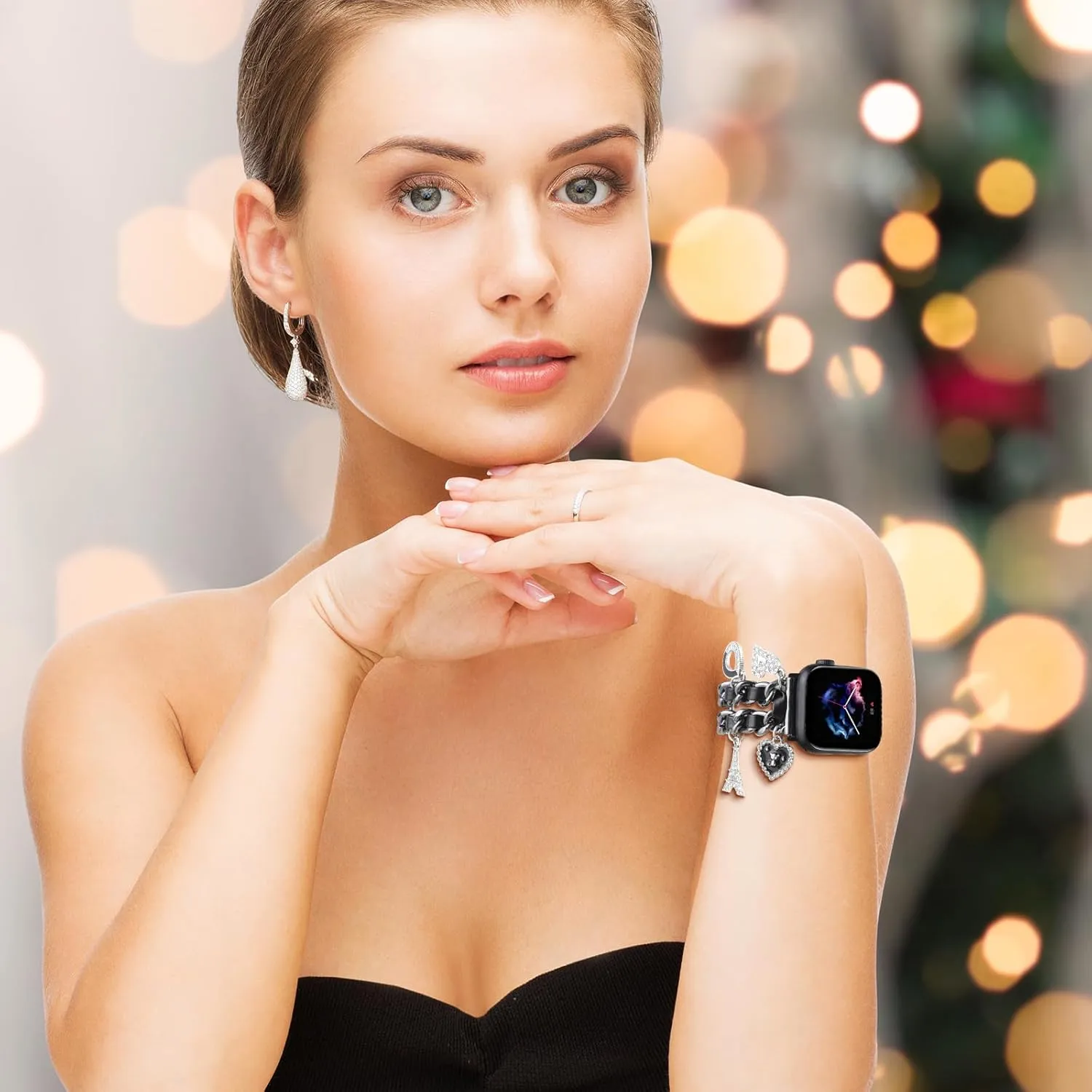 Stylish Wristband Compatible with Apple Watch Bands 38mm 40mm 41mm 42mm 44mm 45mm 49mm 46mm,Replacement Strap with Unique Pendants for iWatch Series 10 9 8 7 6 5 4 3 2 SE Ultra Metal Chain Charms Women