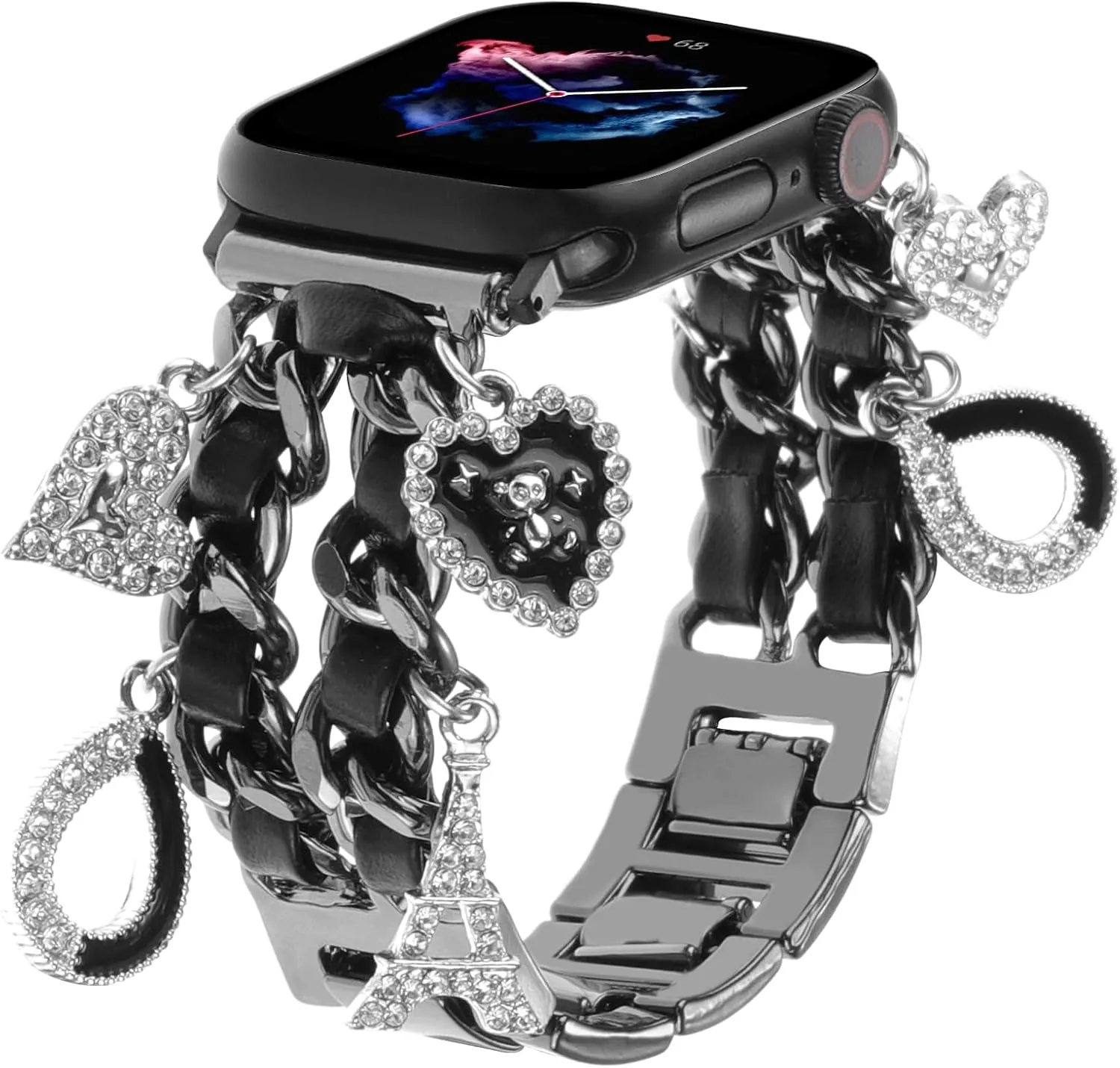 Stylish Wristband Compatible with Apple Watch Bands 38mm 40mm 41mm 42mm 44mm 45mm 49mm 46mm,Replacement Strap with Unique Pendants for iWatch Series 10 9 8 7 6 5 4 3 2 SE Ultra Metal Chain Charms Women