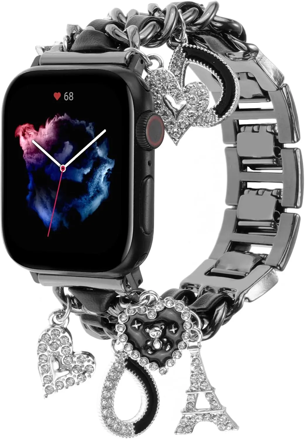 Stylish Wristband Compatible with Apple Watch Bands 38mm 40mm 41mm 42mm 44mm 45mm 49mm 46mm,Replacement Strap with Unique Pendants for iWatch Series 10 9 8 7 6 5 4 3 2 SE Ultra Metal Chain Charms Women