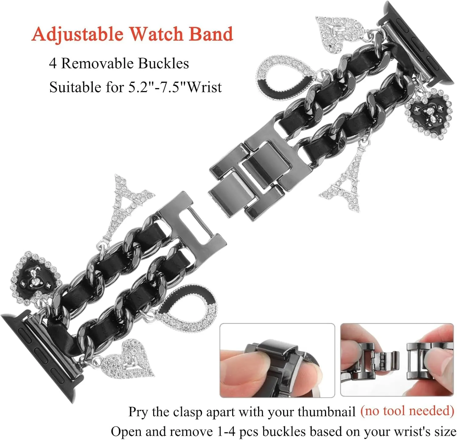 Stylish Wristband Compatible with Apple Watch Bands 38mm 40mm 41mm 42mm 44mm 45mm 49mm 46mm,Replacement Strap with Unique Pendants for iWatch Series 10 9 8 7 6 5 4 3 2 SE Ultra Metal Chain Charms Women