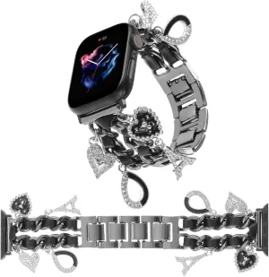 Stylish Wristband Compatible with Apple Watch Bands 38mm 40mm 41mm 42mm 44mm 45mm 49mm 46mm,Replacement Strap with Unique Pendants for iWatch Series 10 9 8 7 6 5 4 3 2 SE Ultra Metal Chain Charms Women