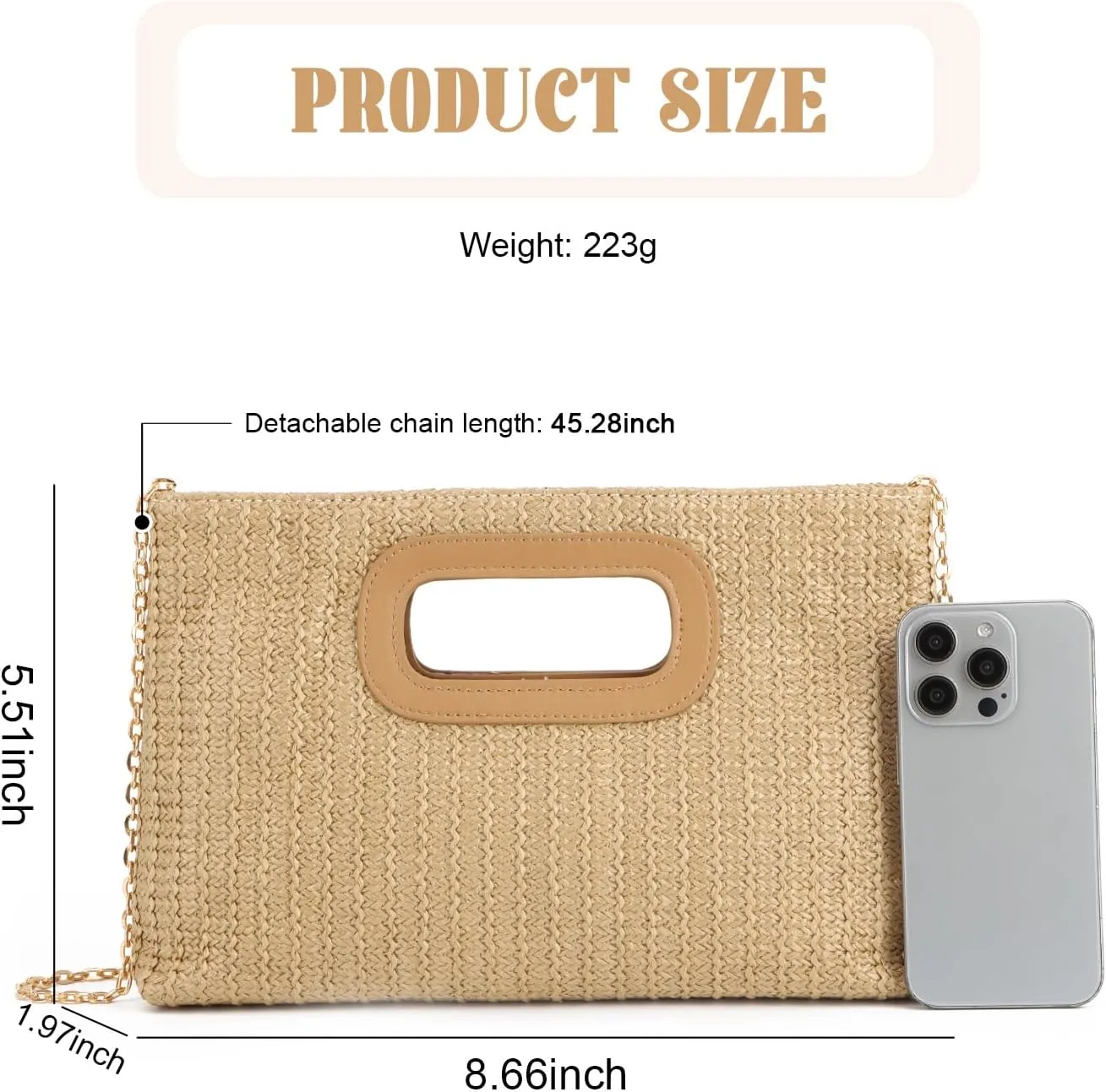 SUKUTU Straw Evening Bag Top Handle Clutch Handbag for Women Summer Beach Travel Crossbody Shoulder Bag with Chain