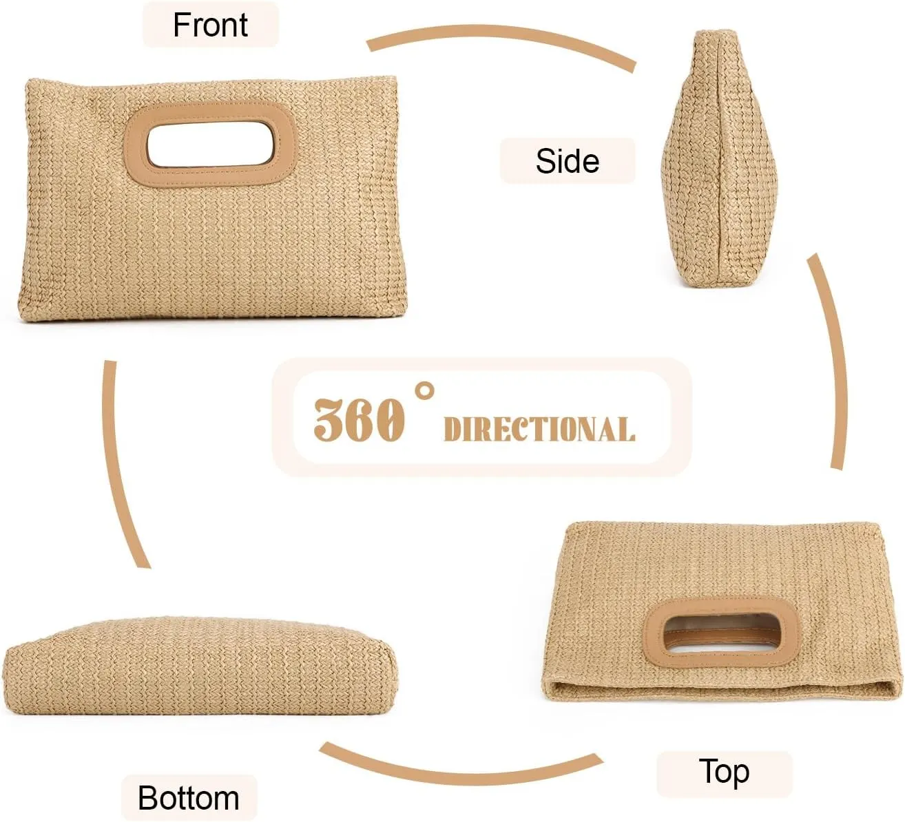 SUKUTU Straw Evening Bag Top Handle Clutch Handbag for Women Summer Beach Travel Crossbody Shoulder Bag with Chain