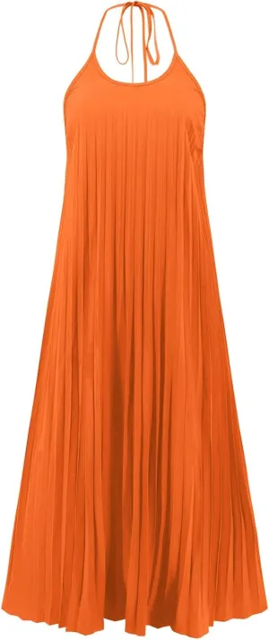 Summer Dresses for Women 2024 Halter Strap Ruched Flowy Sexy Sundresses Swing Casual Vacation Beach Maxi Dress