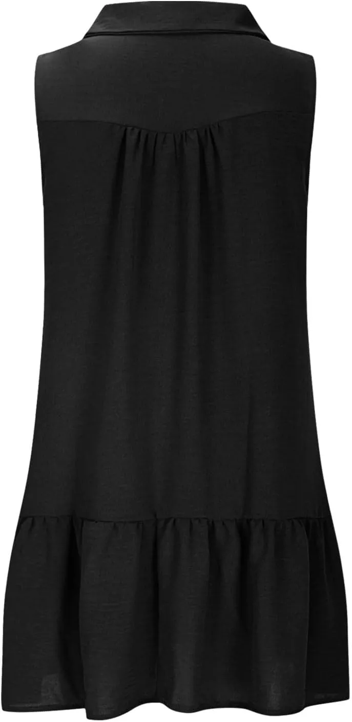 Sundresses for Women 2025 Loose Fit V-Neck Fashion Button Dress Summer Casual Sleeveless Solid Beach Dresses
