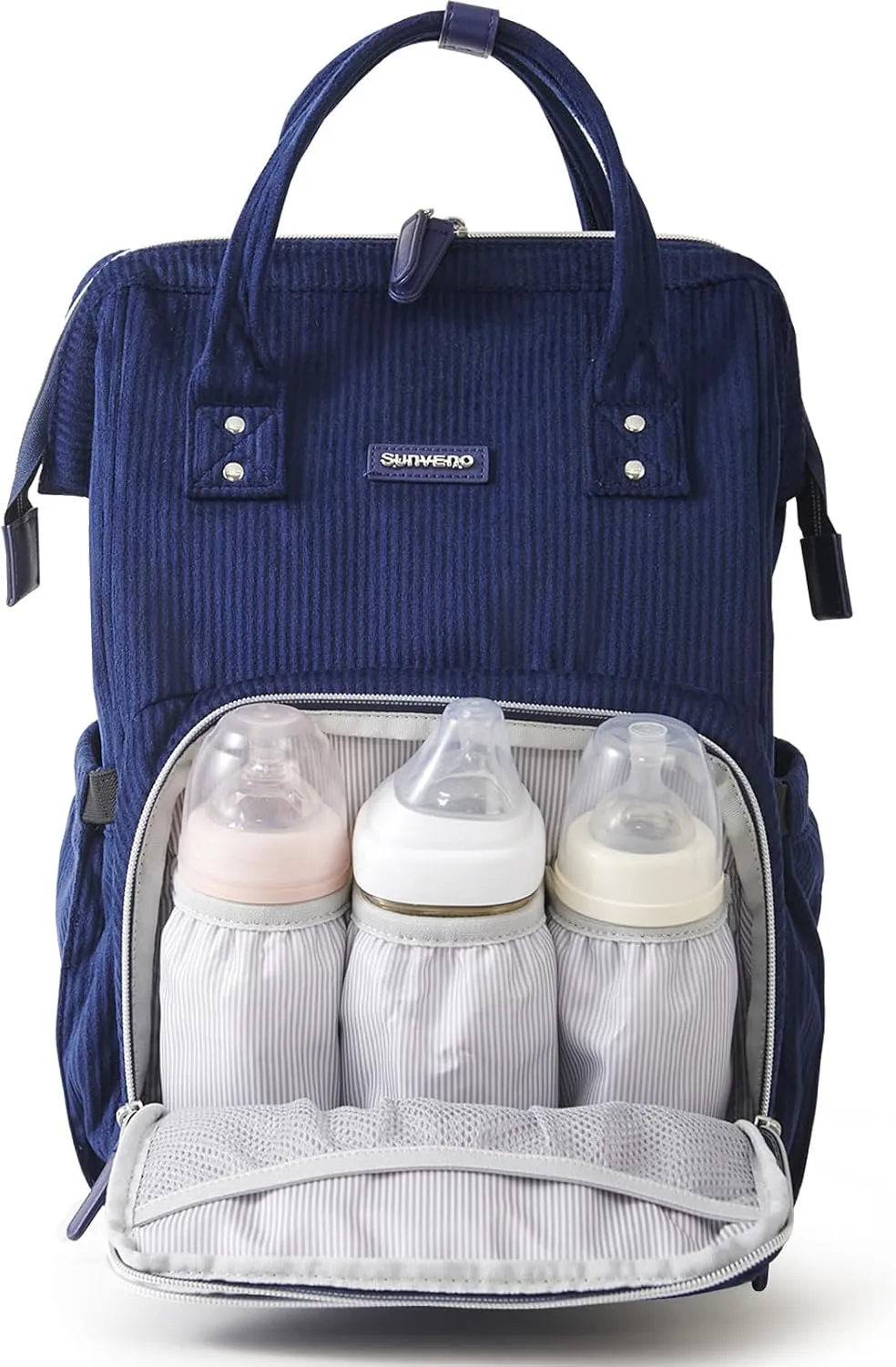 SUNVENO Velvet Stitching Diaper Bag Backpack Large Capacity Tote Shoulder Nappy Bag Organizer for Baby Care with Insulated Pockets,Waterproof Fabric, Blue