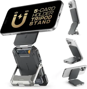 SUPCASE for MagSafe Wallet with Stand, Magnetic Wallet for Men, [Hold 5 Cards] [Adjustable Stand] [RFID Blocking] Phone Stand Credit Card Holder Tripod for iPhone 16/15/14/13/12 Series, Silver