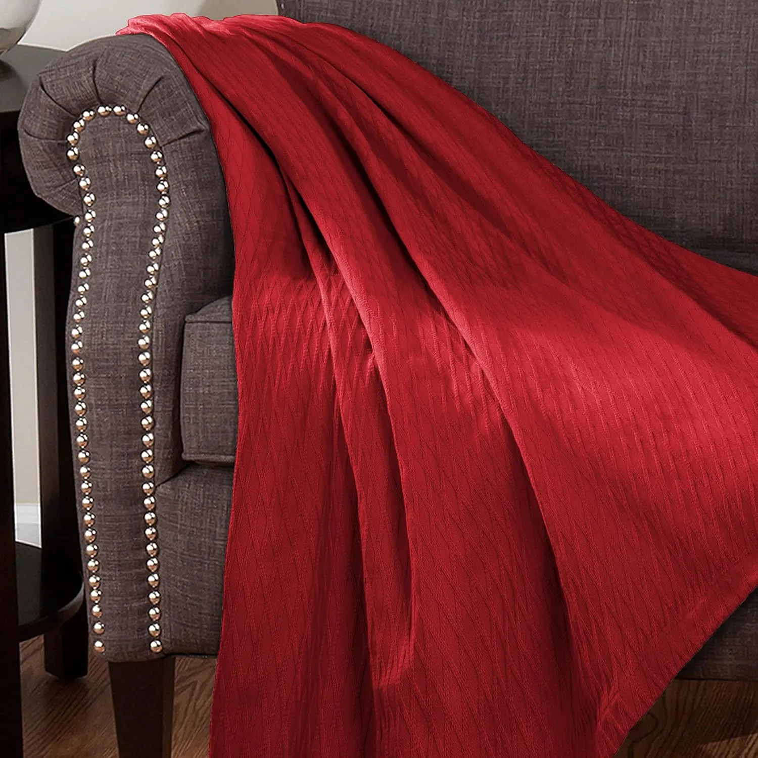 SUPERIOR Diamond Weave All-Season Cotton Blanket, Cover for Home, Couch, Bed, Soft, Warm Blankets, Boho Aesthetic, Comfy, Cozy, and Cute Covers, Decorative Bedding Essentials, Full/Queen, Burgundy