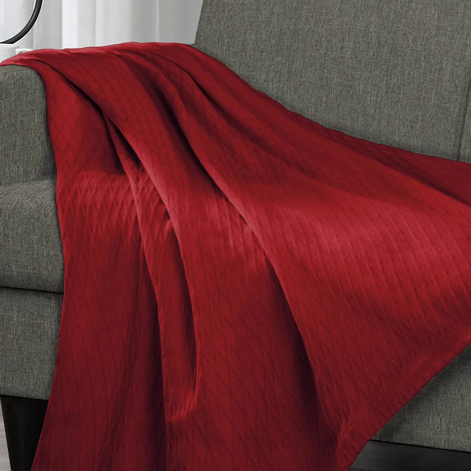 SUPERIOR Diamond Weave All-Season Cotton Blanket, Cover for Home, Couch, Bed, Soft, Warm Blankets, Boho Aesthetic, Comfy, Cozy, and Cute Covers, Decorative Bedding Essentials, Full/Queen, Burgundy