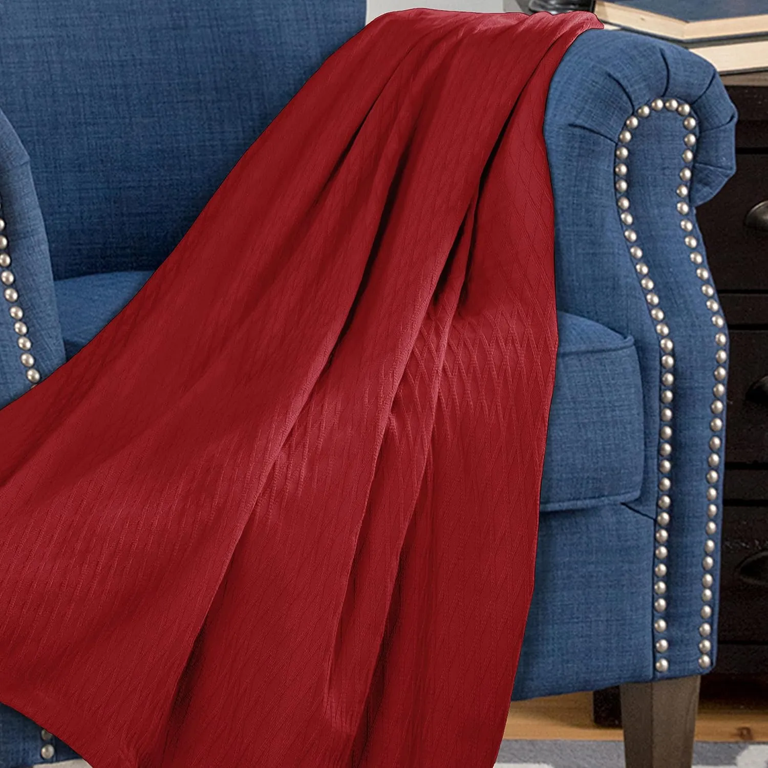 SUPERIOR Diamond Weave All-Season Cotton Blanket, Cover for Home, Couch, Bed, Soft, Warm Blankets, Boho Aesthetic, Comfy, Cozy, and Cute Covers, Decorative Bedding Essentials, Full/Queen, Burgundy