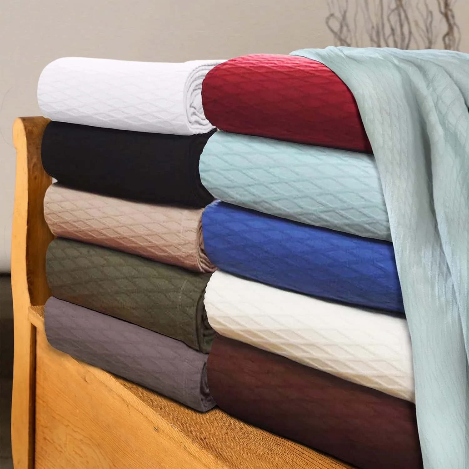 SUPERIOR Diamond Weave All-Season Cotton Blanket, Cover for Home, Couch, Bed, Soft, Warm Blankets, Boho Aesthetic, Comfy, Cozy, and Cute Covers, Decorative Bedding Essentials, King, Aqua
