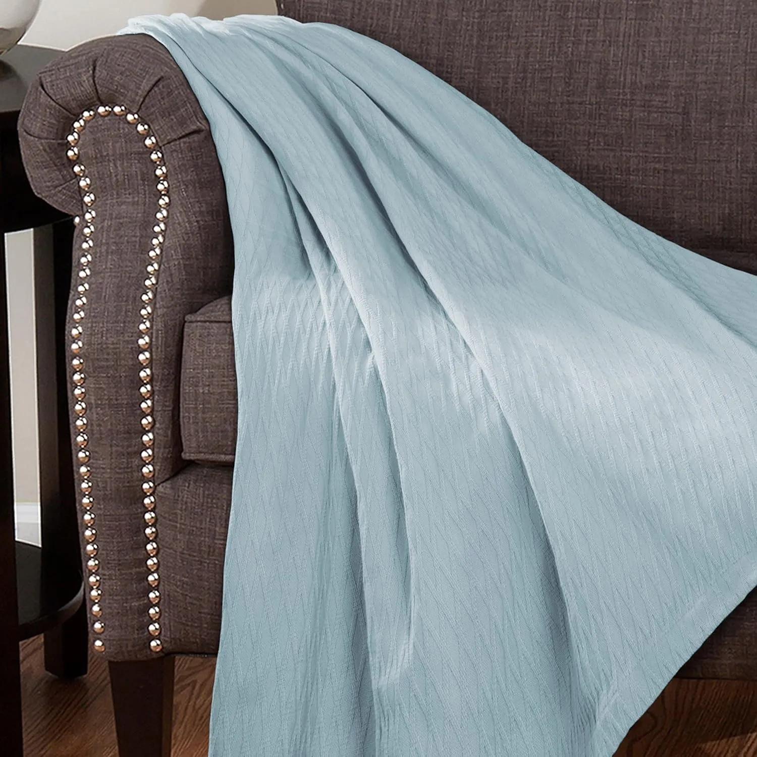 SUPERIOR Diamond Weave All-Season Cotton Blanket, Cover for Home, Couch, Bed, Soft, Warm Blankets, Boho Aesthetic, Comfy, Cozy, and Cute Covers, Decorative Bedding Essentials, King, Aqua