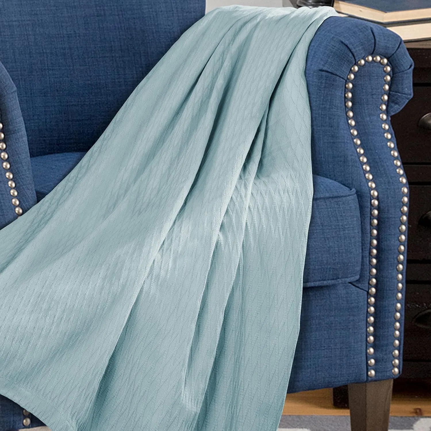 SUPERIOR Diamond Weave All-Season Cotton Blanket, Cover for Home, Couch, Bed, Soft, Warm Blankets, Boho Aesthetic, Comfy, Cozy, and Cute Covers, Decorative Bedding Essentials, King, Aqua