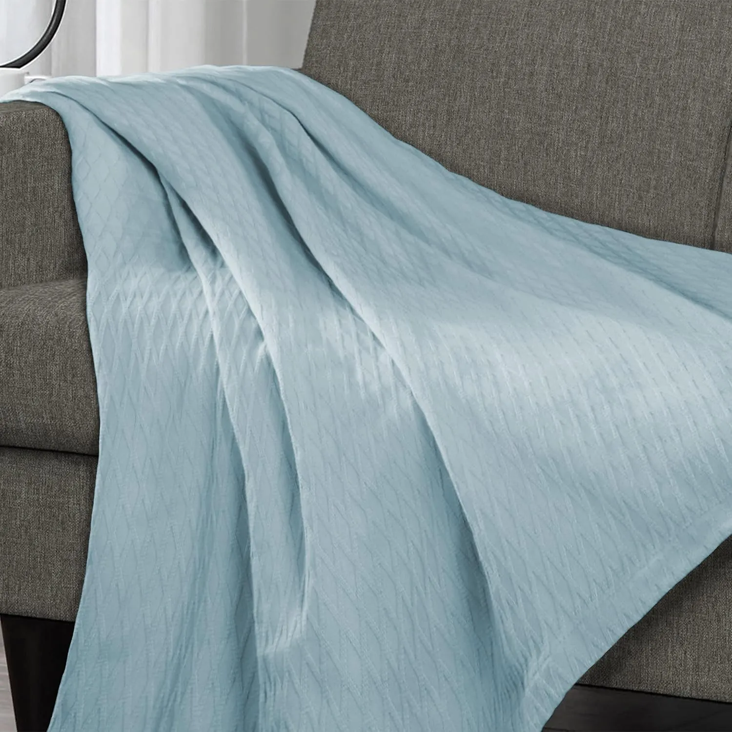 SUPERIOR Diamond Weave All-Season Cotton Blanket, Cover for Home, Couch, Bed, Soft, Warm Blankets, Boho Aesthetic, Comfy, Cozy, and Cute Covers, Decorative Bedding Essentials, King, Aqua