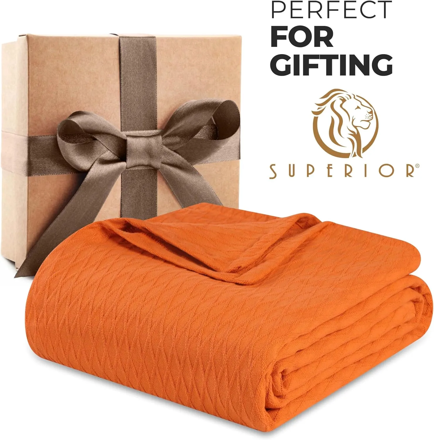SUPERIOR Diamond Weave All-Season Cotton Blanket, Cover for Home, Couch, Bed, Soft, Warm Blankets, Boho Aesthetic, Comfy, Cozy, and Cute Covers, Decorative Bedding Essentials, King, Burnt Orange