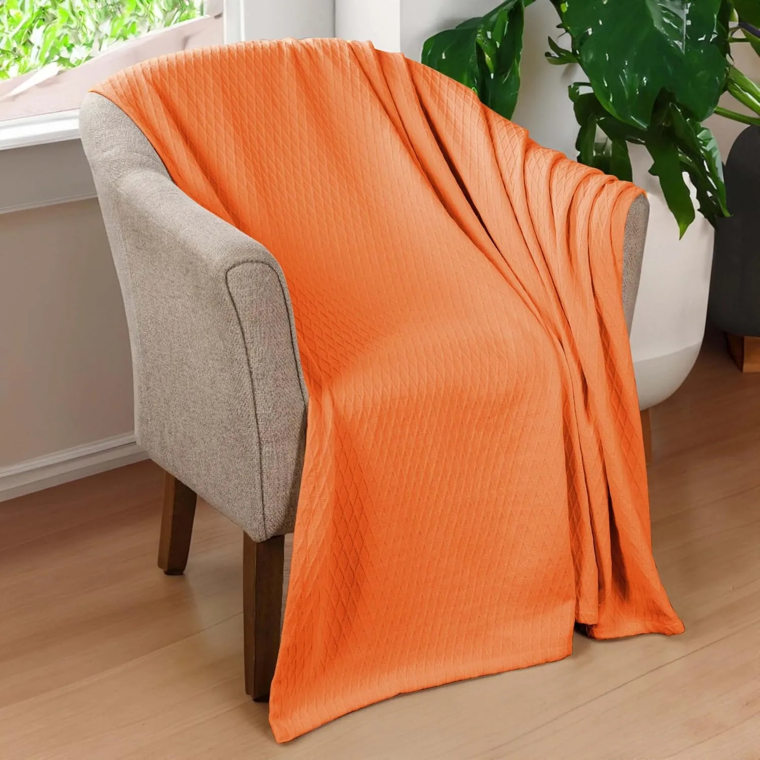 SUPERIOR Diamond Weave All-Season Cotton Blanket, Cover for Home, Couch, Bed, Soft, Warm Blankets, Boho Aesthetic, Comfy, Cozy, and Cute Covers, Decorative Bedding Essentials, King, Burnt Orange