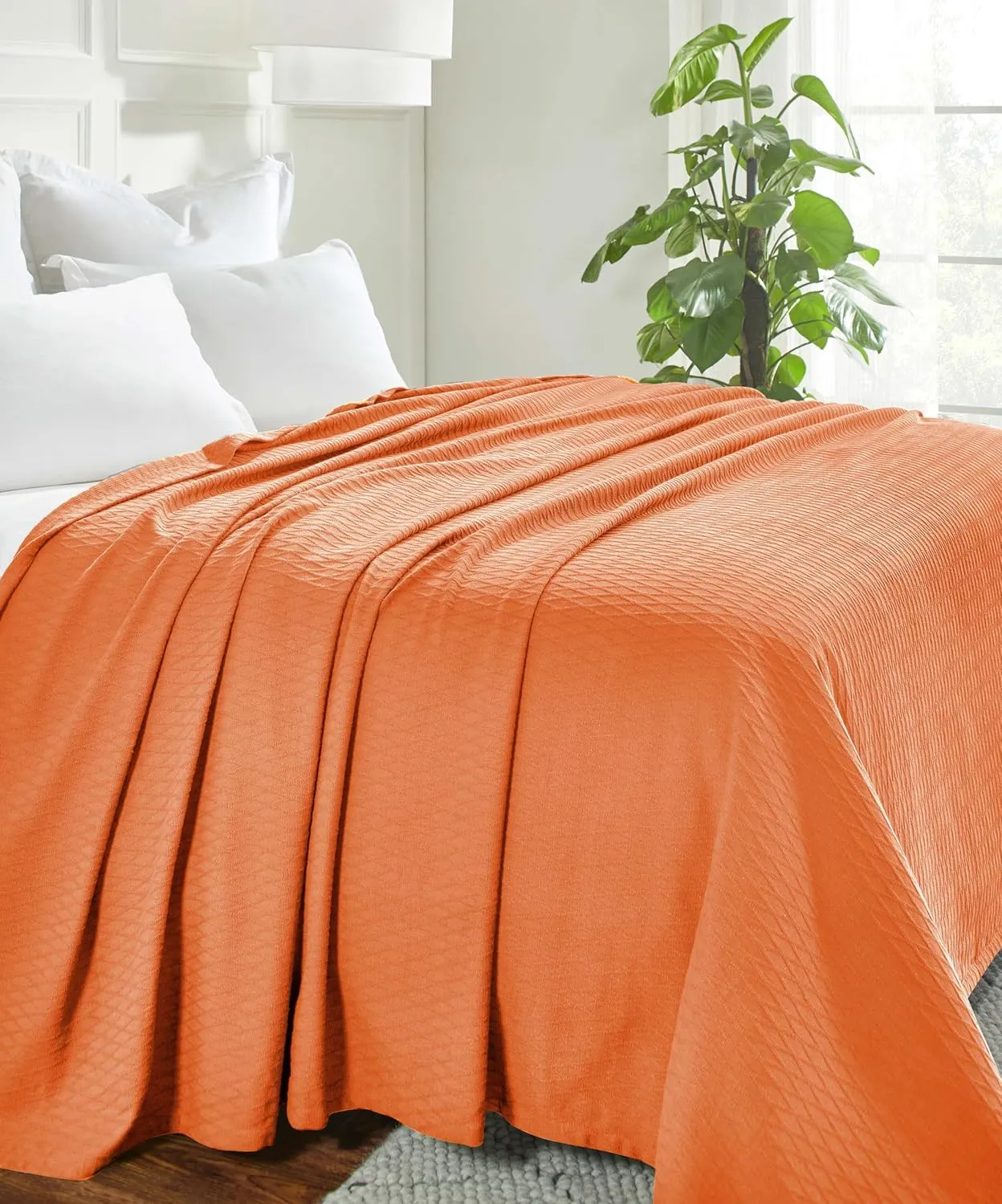 SUPERIOR Diamond Weave All-Season Cotton Blanket, Cover for Home, Couch, Bed, Soft, Warm Blankets, Boho Aesthetic, Comfy, Cozy, and Cute Covers, Decorative Bedding Essentials, King, Burnt Orange