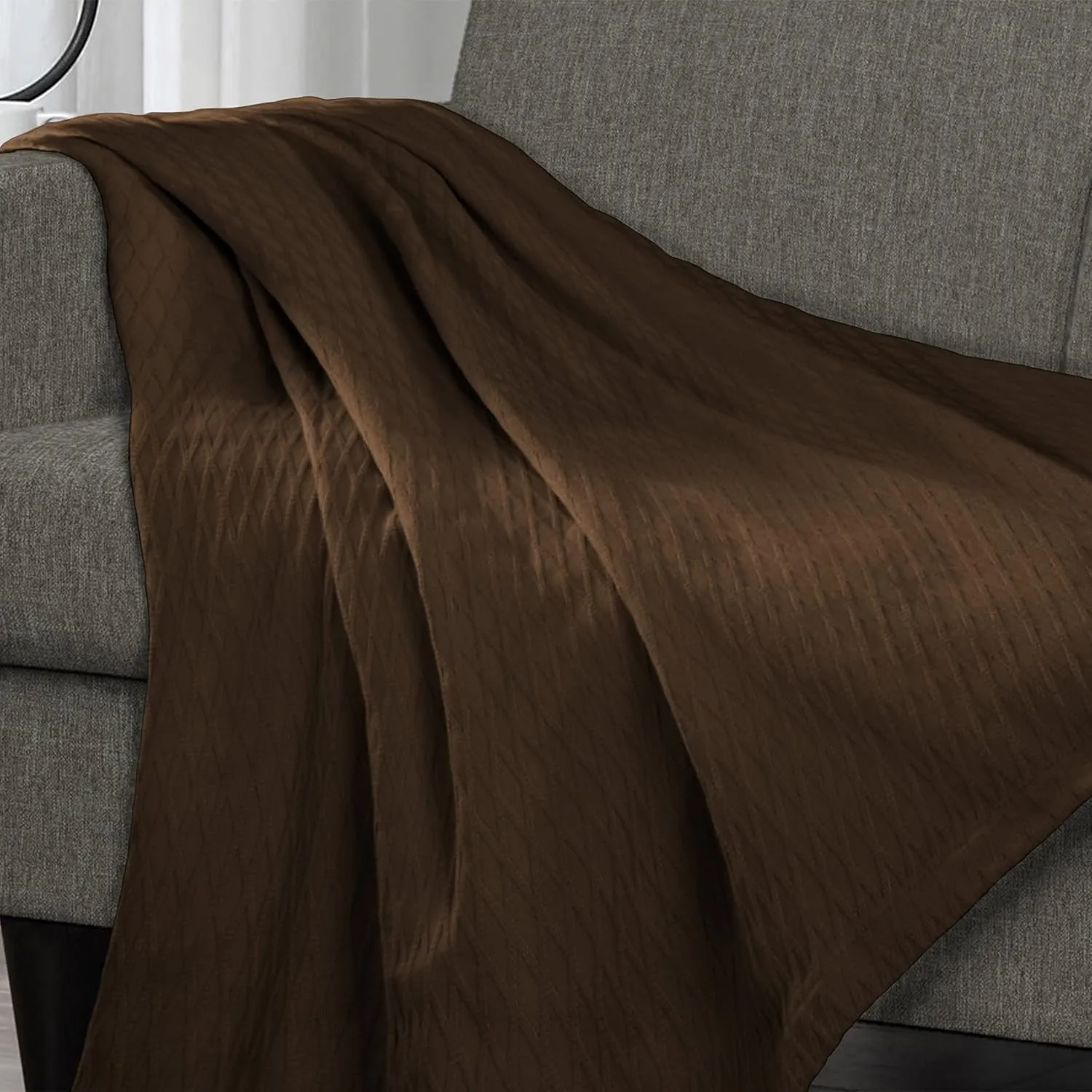SUPERIOR Diamond Weave All-Season Cotton Blanket, Cover for Home, Couch, Bed, Soft, Warm Blankets, Boho Aesthetic, Comfy, Cozy, and Cute Covers, Decorative Bedding Essentials, King, Chocolate