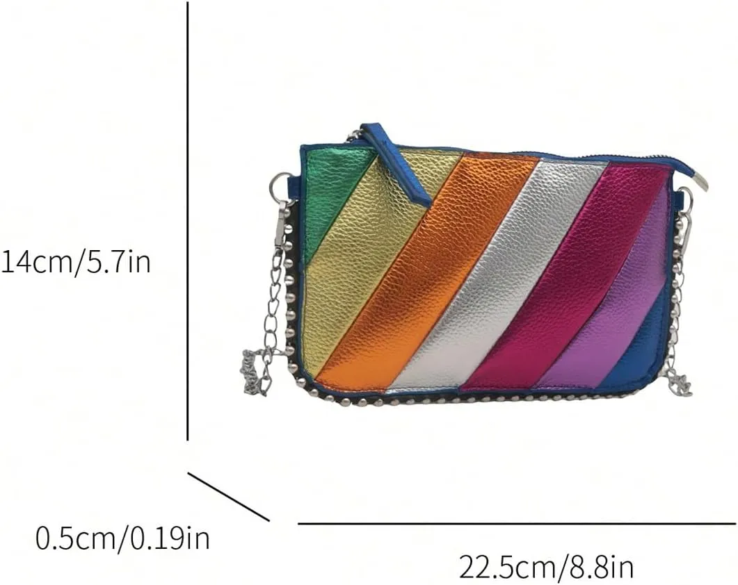 SweatyRocks Women's Colorblock Chain Strap Crossbody Bag Clutch Purses with Zipper